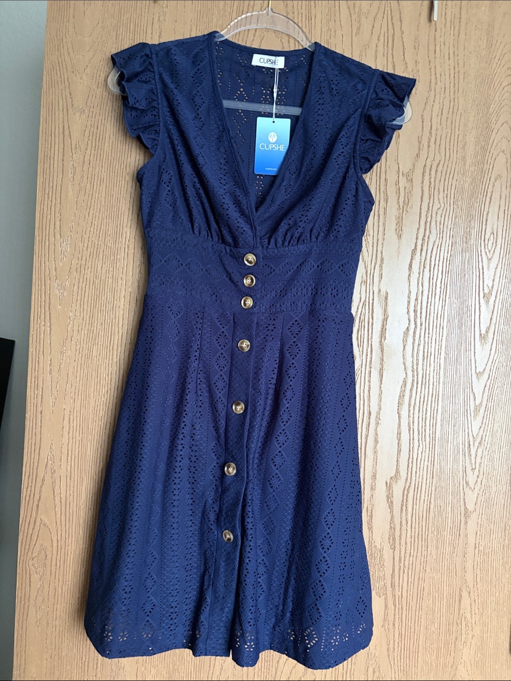 Cupshe Navy Eyelet Button-Down Midi Dress